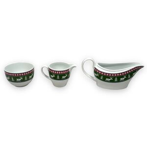 Wedgwood Nordica Christmas Set 3 Sugar Bowl Dish Creamer Milk Pitcher Gravy Boat